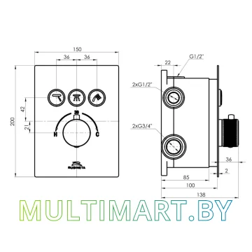 Смеситель Rubineta Thermo-3F картинка 4